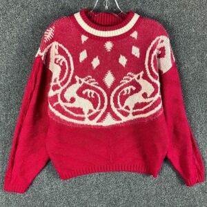 Tyrolia Skiwear Sweater Women's Medium Pink White Knit Wool‎ Acrylic